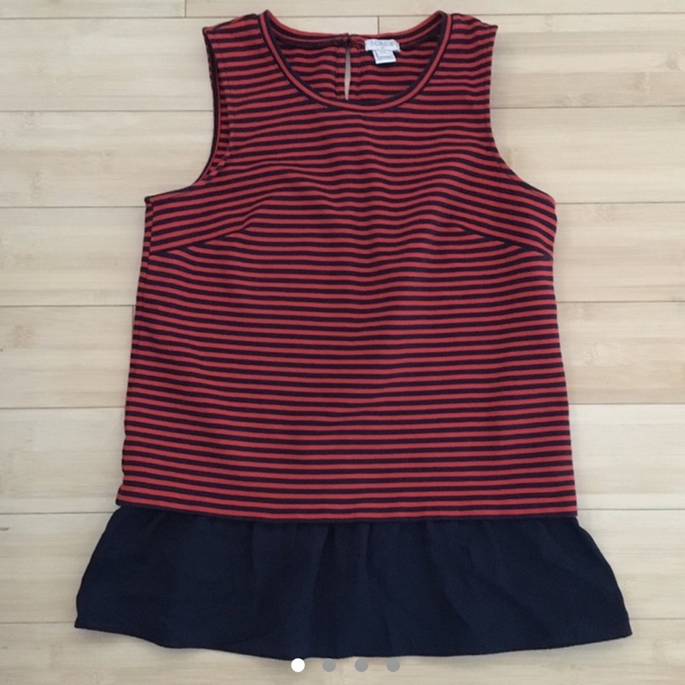 J. Crew navy + red striped peplum top